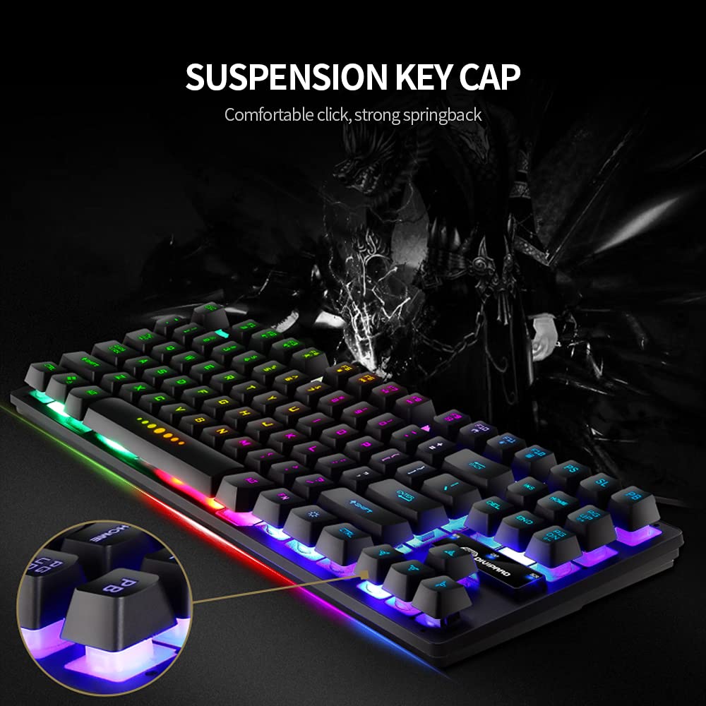 LENOVO GK-10 USB Wired  Gaming Keyboard 98 Keys RGB Rainbow  Ergonomic Gaming Keyboard (Black&White)