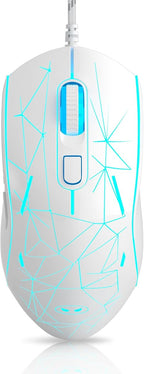 MageGee G6 Wired Gaming Mouse, Ergonomic USB Optical Mouse with 7 Colors Breathing LED Backlit, 6 Adjustable Speed Levels from 600 to 3200 for Laptop PC Computer Games & Work, White
