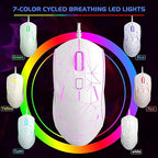 MageGee G6 Wired Gaming Mouse, Ergonomic USB Optical Mouse with 7 Colors Breathing LED Backlit, 6 Adjustable Speed Levels from 600 to 3200 for Laptop PC Computer Games & Work, White