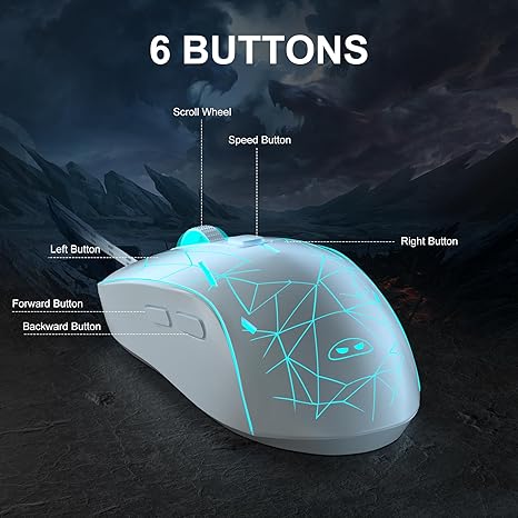 MageGee G6 Wired Gaming Mouse, Ergonomic USB Optical Mouse with 7 Colors Breathing LED Backlit, 6 Adjustable Speed Levels from 600 to 3200 for Laptop PC Computer Games & Work, White