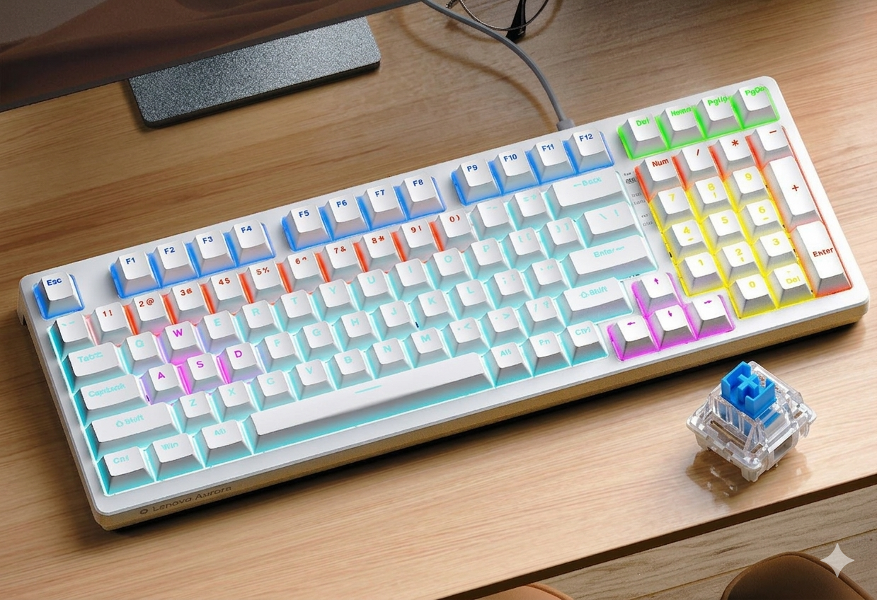 LENOVO GK-10 USB Wired  Gaming Keyboard 98 Keys RGB Rainbow  Ergonomic Gaming Keyboard (Black&White)