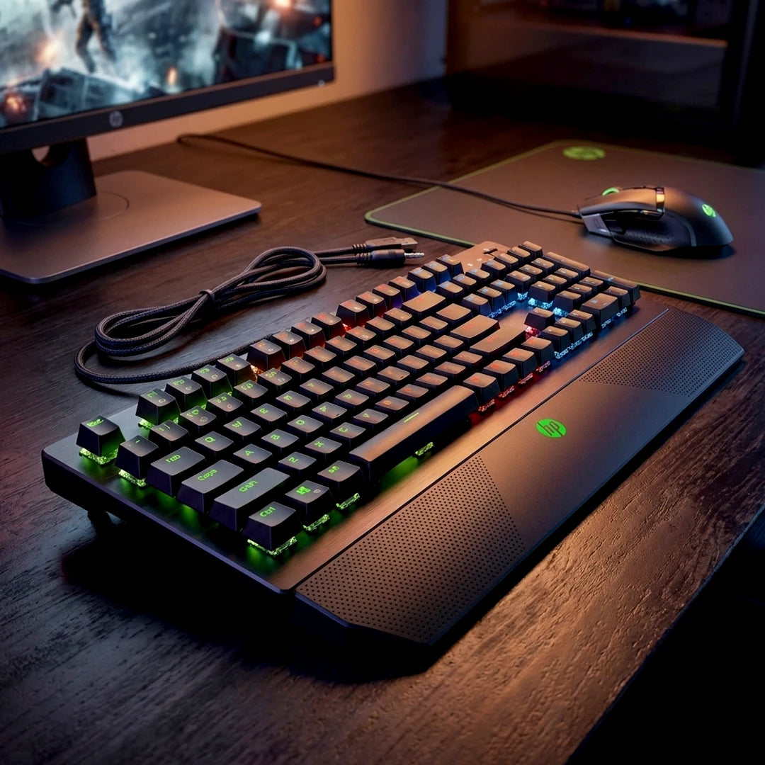 HP Pavilion Gaming Keyboard 800 Anti-Ghosting Function with Rollover To N Buttons, Switch with Mechanical Greetech Blue, Dedicated LED for Each Button,Black