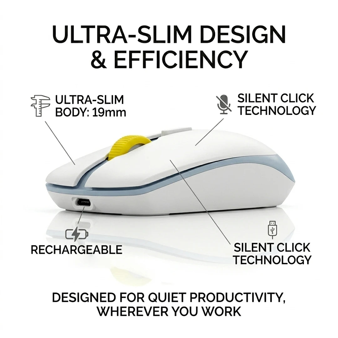 Hush Vibe Slim Wireless Mouse - Silent & Rechargeable