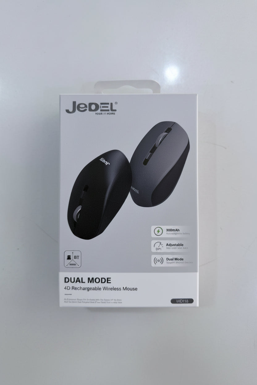 JEDEL WD156 Black Dual Mode ReCharging Wireless Office Mouse 1600 Dpi