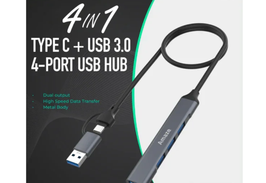 AMAZE USB3.0 + TYPE-C TO 4 IN 1 USB 3.0 HUB | A304